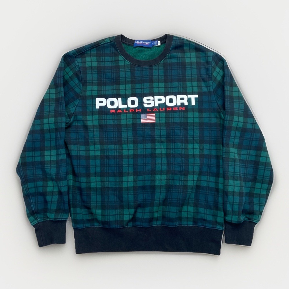 Polo Sport Ralph Lauren Sweater Mens M‎ Tartan Plaid Pullover Crewneck Spellout